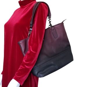 Simply Vera by Vera Wang Large Shoulder Bag Tote Maroon Fades to Black